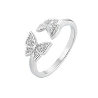 Cubic Zirconia Micro Pave 925 Sterling Silver Rings, Butterfly, platinum plated, Adjustable & micro pave cubic zirconia & for woman, original color, Sold By PC