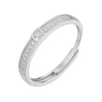 Pavimentar o Zirconia cúbico Micro anéis de prata esterlina, 925 de prata esterlina, platinado, Ajustável & micro pavimento em zircônia cúbica, branco, vendido por par