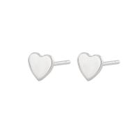 925 Sterling Silver Stud Earrings Heart platinum plated fashion jewelry & for woman original color Sold By PC
