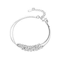 Brass Bracelet & Bangle, with 1.18inch extender chain, Round, silver color plated, Double Layer & for woman, nickel, lead & cadmium free, Length:Approx 5.9 Inch, Sold By PC