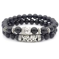 Gemstone Bracelets with Elastic Thread & Zinc Alloy Buddha Double Layer & Unisex 8mm Length Approx 7.6 Inch Sold By PC