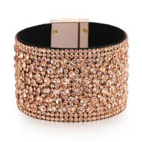 PU Leather Cord Bracelets Bohemian style & for woman & with rhinestone Length Approx 7.7 Inch Sold By PC