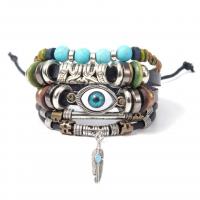 Evil Eye Jewelry Bracelet Cowhide with turquoise & Copper Coated Plastic & Zinc Alloy multilayer & with eye pattern & Unisex Length Approx 7 Inch Sold By PC