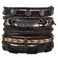 Cowhide Bracelet, with PU Leather & Tibetan Style, Leaf, multilayer & Unisex, more colors for choice, Length:Approx 7 Inch, Sold By PC