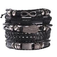 Cowhide Bracelet, with Tibetan Style, Wing Shape, 5 pieces & Unisex, Length:Approx 5.5-6.7 Inch, Sold By PC