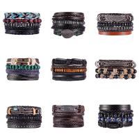 Cowhide Bracelet, with PU Leather & Tibetan Style, multilayer & folk style & Unisex, more colors for choice, Length:Approx 7 Inch, Sold By PC