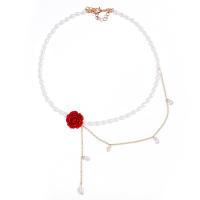 Plastične biserna ogrlica, Cink Alloy, s Plastična Pearl, s 2.76inch Produžetak lanac, modni nakit & za žene & s Rhinestone, zlatan, nikal, olovo i kadmij besplatno, Dužina Približno 15.35 inčni, Prodano By PC