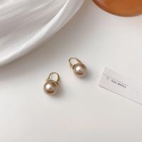 Tibetan Style Drop Earrings, with Plastic Pearl, fashion jewelry & for woman, golden, nickel, lead & cadmium free, 24x13mm, Sold By Pair