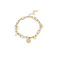 Titanium Steel Bracelet, with Shell Pearl, with 1.57inch extender chain, fashion jewelry & different designs for choice & for woman, golden, Length:Approx 8.39 Inch, Sold By PC