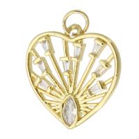 Cubic Zirconia Micro Pave Brass Pendant, Heart, gold color plated, fashion jewelry & DIY & micro pave cubic zirconia & for woman, golden, 20x20x2mm, Hole:Approx 3mm, 10PCs/Lot, Sold By Lot