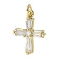 Cubic Zirconia Micro Pave Brass Pendant, Cross, gold color plated, fashion jewelry & DIY & micro pave cubic zirconia & for woman, golden, 14x19x5mm, Hole:Approx 3mm, 10PCs/Lot, Sold By Lot