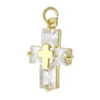 Cubic Zirconia Micro Pave Brass Pendant, Cross, gold color plated, fashion jewelry & DIY & micro pave cubic zirconia & for woman, golden, 14x21x5mm, Hole:Approx 3mm, 10PCs/Lot, Sold By Lot