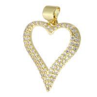 Cubique Pendentif en laiton zircon pavent, coeur, Placage de couleur d'or, bijoux de mode & DIY & pavé de micro zircon & pour femme, doré, 17x20x2mm, Trou:Environ 3mm, 10PC/lot, Vendu par lot