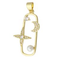Cubic Zirconia Micro Pave Brass Pendant with ABS Plastic Pearl gold color plated fashion jewelry & DIY & micro pave cubic zirconia & for woman golden Approx 3mm Sold By Lot