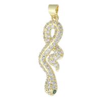 Cubic Zirconia Micro Pave Brass Pendant, Snake, gold color plated, fashion jewelry & DIY & micro pave cubic zirconia & for woman, golden, 10x32x3mm, Hole:Approx 3mm, 10PCs/Lot, Sold By Lot