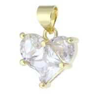 Cubic Zirconia Micro Pave Brass Pendant, Heart, gold color plated, fashion jewelry & DIY & micro pave cubic zirconia & for woman, golden, 12x12x4mm, Hole:Approx 3mm, 10PCs/Lot, Sold By Lot