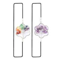 Natural Stone Bookmark, with Elastic Thread & Brass & Tibetan Style, Flower, silver color plated, tree of life design & different materials for choice & hollow, more colors for choice, nickel, lead & cadmium free, 45mm, Length:Approx 31 cm, Sold By PC