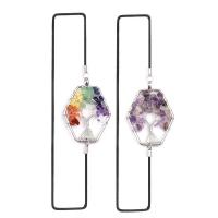Natural Stone Bookmark, with Elastic Thread & Brass & Tibetan Style, Hexagon, silver color plated, tree of life design & different materials for choice & hollow, more colors for choice, nickel, lead & cadmium free, 45mm, Length:Approx 31 cm, Sold By PC
