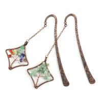 Natural Stone Bookmark with Zinc Alloy Rhombus antique copper color plated tree of life design & hollow nickel lead & cadmium free 120mm Sold By PC