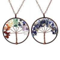 Tree Of Life Necklace, Natural Stone, with Brass & Tibetan Style, Round, antique copper color plated, different materials for choice & for woman, more colors for choice, nickel, lead & cadmium free, 50mm, Length:Approx 53 cm, Sold By PC