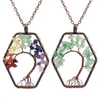 Tree Of Life Necklace, Natural Stone, with Brass & Tibetan Style, Hexagon, antique copper color plated, different materials for choice & for woman, more colors for choice, nickel, lead & cadmium free, 50mm, Length:Approx 53 cm, Sold By PC