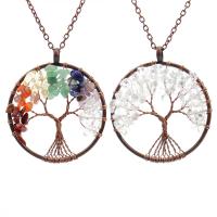 Tree Of Life Necklace Natural Stone with Brass & Zinc Alloy Round antique copper color plated & for woman nickel lead & cadmium free 50mm Length Approx 53 cm Sold By PC