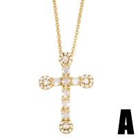 Cubic Zircon Micro Pave Brass Necklace with 2 extender chain Cross gold color plated micro pave cubic zirconia & for woman nickel lead & cadmium free Length 17.7 Inch Sold By PC