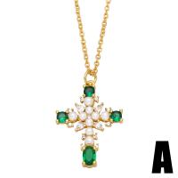 Cubic Zircon Micro Pave Brass Necklace with Plastic Pearl with 2 extender chain Cross gold color plated & micro pave cubic zirconia & for woman green nickel lead & cadmium free Length 17.7 Inch Sold By PC