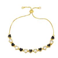 Cubic Zirconia Micro Pave Brass Bracelet Heart gold color plated micro pave cubic zirconia & for woman & enamel nickel lead & cadmium free Length 10.2 Inch Sold By PC