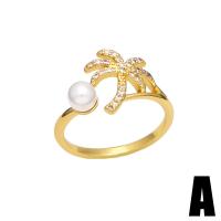 Cubic Zirconia Micro Pave Brass Ring with Plastic Pearl gold color plated & micro pave cubic zirconia & for woman golden nickel lead & cadmium free 12mm Sold By PC