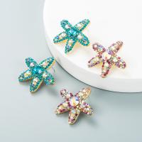 Rhinestone Earring Zinc Alloy Starfish gold color plated fashion jewelry & for woman & with rhinestone nickel lead & cadmium free Sold By Pair