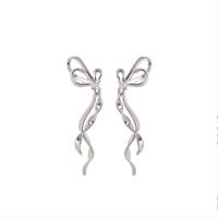 Brass Drop Earring Bowknot platinum color plated fashion jewelry & for woman platinum color nickel lead & cadmium free Sold By Pair