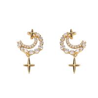 Cubic Zirconia Micro Pave Brass Earring with Silicone Moon and Star real gold plated fashion jewelry & micro pave cubic zirconia & for woman golden nickel lead & cadmium free Sold By Pair