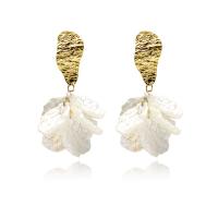 Brass Drop Earring, with Resin, Flower, real gold plated, fashion jewelry & different styles for choice & for woman, white, nickel, lead & cadmium free, 25x55mm, Sold By Pair