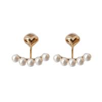 Brass Stud Earring, with Plastic Pearl, Heart, real gold plated, fashion jewelry & different styles for choice & for woman, golden, nickel, lead & cadmium free, 19x16mm, Sold By Pair