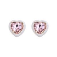 Crystal Earrings Zinc Alloy with Crystal Heart gold color plated fashion jewelry & for woman pink nickel lead & cadmium free 22mm Sold By Pair