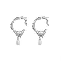 Brass Drop Earring, with Plastic Pearl, Teardrop, silver color plated, fashion jewelry & for woman, silver color, nickel, lead & cadmium free, 45mm, Sold By Pair