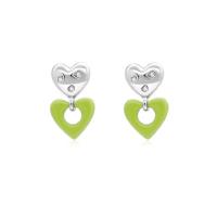 Tibetan Style Drop Earrings, with Resin, Heart, silver color plated, fashion jewelry & for woman & with rhinestone, green, nickel, lead & cadmium free, 20mm, Sold By Pair
