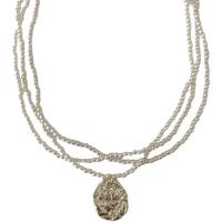 Mode-Multi-Layer-Halskette, Kunststoff Perlen, mit Zinklegierung, mit Verlängerungskettchen von 6cm, goldfarben plattiert, Modeschmuck & mehrschichtig & einstellbar & für Frau, weiß, Länge:ca. 43 cm, verkauft von PC