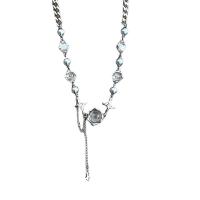 Collier d'acier titane, avec cristal, avec 6cm chaînes de rallonge, croix, poli, bijoux de mode & réglable & pour femme, argent, Longueur Environ 41 cm, Vendu par PC