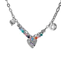 Zinc Alloy Jewelry Necklace with Glass Beads with 9cm extender chain Heart silver color plated fashion jewelry & adjustable & for woman multi-colored nickel lead & cadmium free Length Approx 42 cm Sold By PC