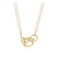 Plastik-Perlenkette, Kunststoff Perlen, mit Zinklegierung, Herz, goldfarben plattiert, Modeschmuck & für Frau, weiß, Länge:ca. 46 cm, verkauft von PC