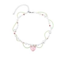 Plastične biserna ogrlica, Plastična Pearl, s Kristal, s 10cm Produžetak lanac, Srce, modni nakit & prilagodljiv & za žene, miješana boja, Dužina Približno 42 cm, Prodano By PC