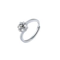 Solidny srebrny pierścień, 925 Srebro, Platerowane platyną, Regulowane & dla kobiety & z kamieniem, biały, sprzedane przez PC