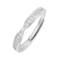Pavimentar o Zirconia cúbico Micro anéis de prata esterlina, 925 de prata esterlina, platinado, Ajustável & micro pavimento em zircônia cúbica, branco, vendido por PC
