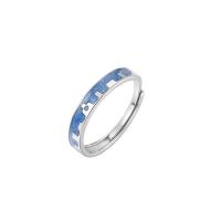 Sterling Sølv Smykker fingerring, 925 Sterling Sølv, platineret, Justerbar & epoxy sticker, blå, Solgt af PC