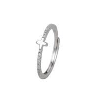 Pavimentar o Zirconia cúbico Micro anéis de prata esterlina, 925 de prata esterlina, platinado, Ajustável & micro pavimento em zircônia cúbica & para mulher, branco, vendido por PC