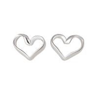 925 Sterling Silver Stud Earrings, Heart, plated, for woman & hollow, more colors for choice, 10x8mm, Sold By PC