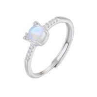 925 Sterling Silver Finger Rings, with Moonstone, platinum plated, Adjustable & for woman, white, Sold By PC