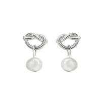 925 Sterling Silver Stud Earrings, plated, for woman & with plastic pearl, more colors for choice, 17x9mm, Sold By Pair